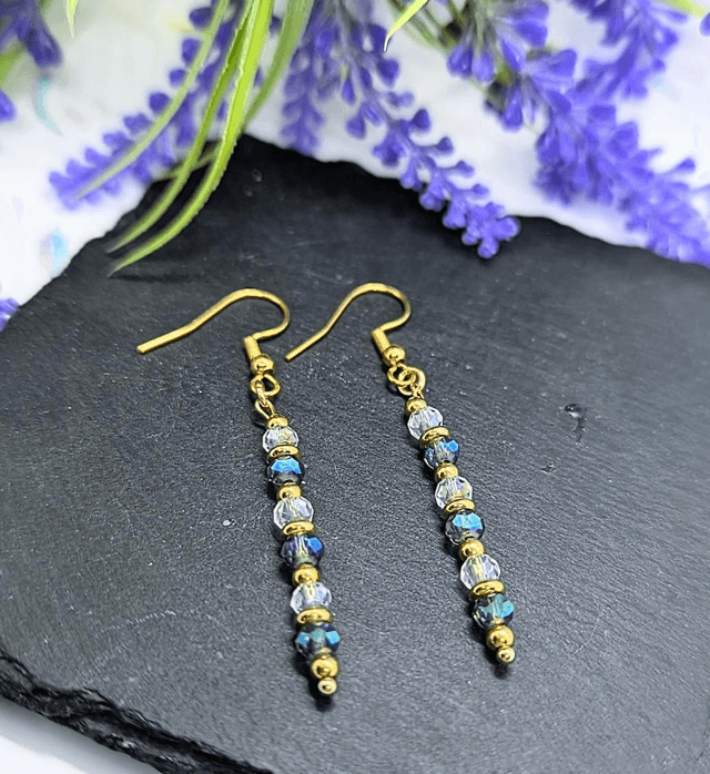 Gold Tone Plated Stainless Steel Beaded Drop Earrings 