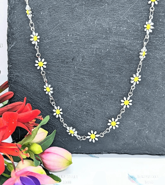 Stainless Steel Daisy Chain Link Necklace 