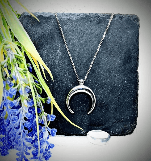 Stainless Steel Necklace with Crescent/Moon Pendant.