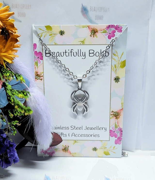 Stainless Steel Necklace With Spider Pendant 