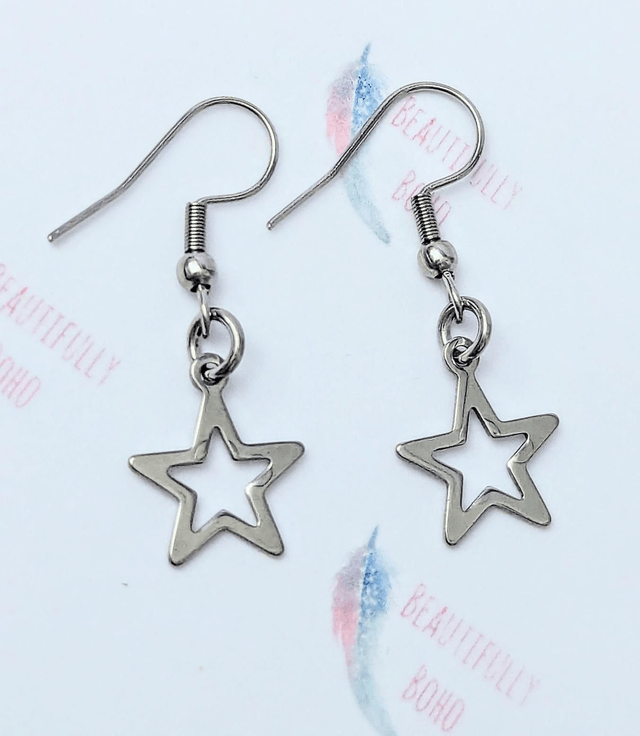 Stainless Steel Star Drop Earrings 