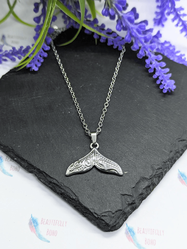 Stainless Steel Necklace with Whale/Mermaid Tail Pendant 