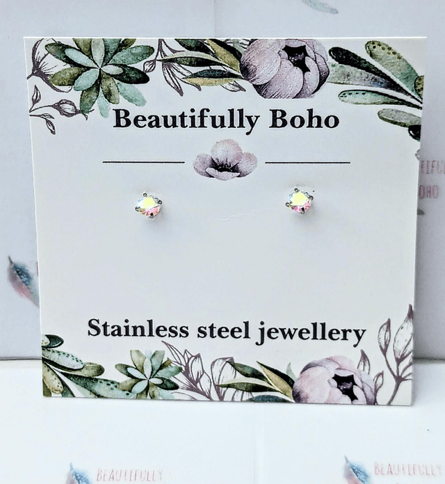 Stainless Steel Iridescent Stud Earrings 