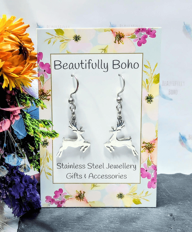 Stainless Steel Deer Dangle/Drop Earrings 