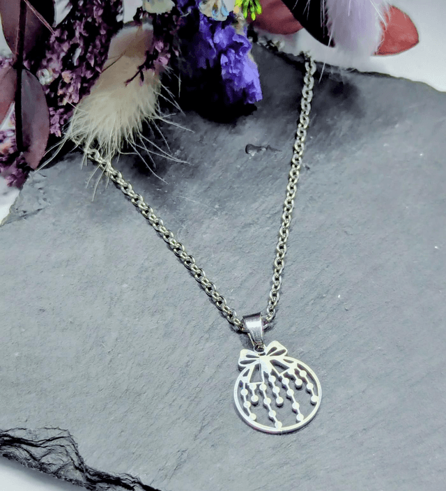 Stainless Steel Necklace With Christmas Bauble Pendant 