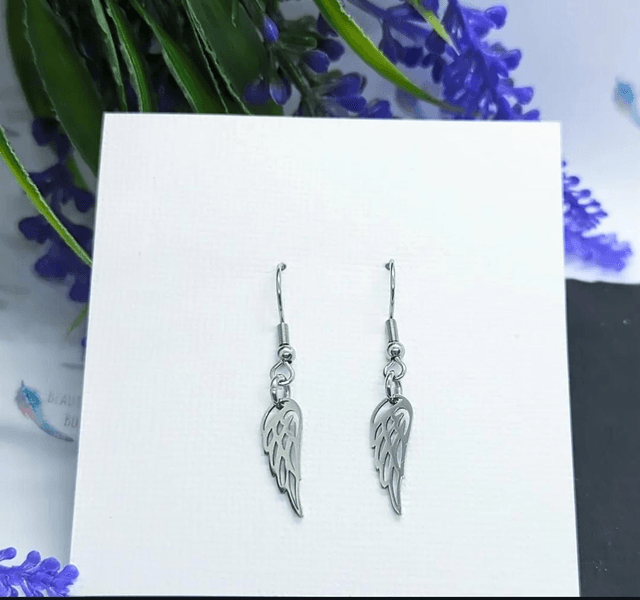 Stainless Steel Wing Drop Earrings 