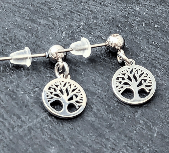 Stainless Steel Tree of Life Stud Drop Earrings 