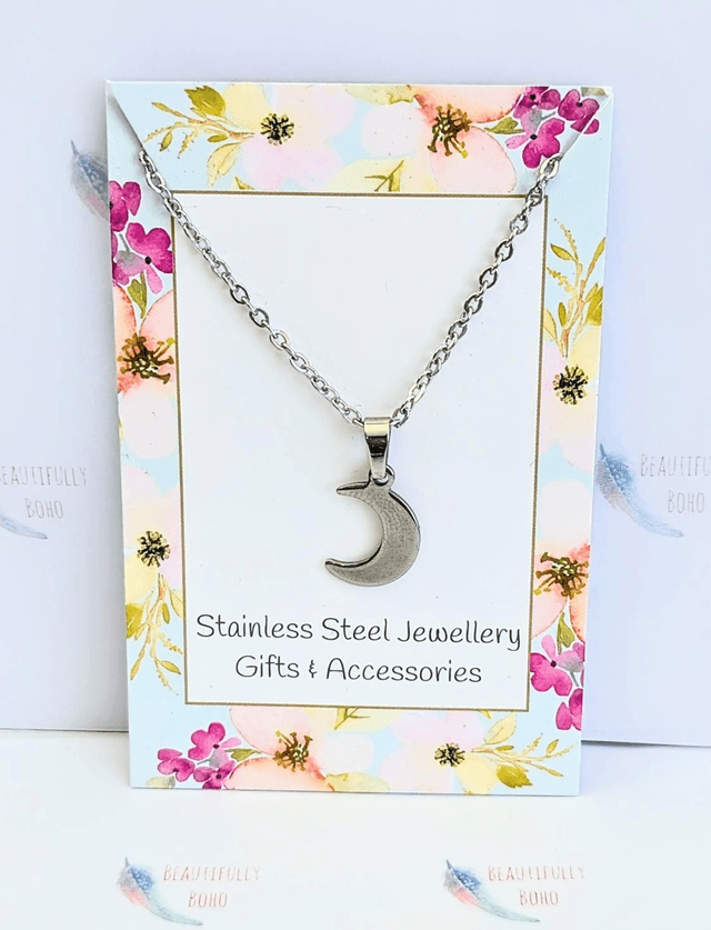 Stainless Steel Necklace With Moon Pendant 