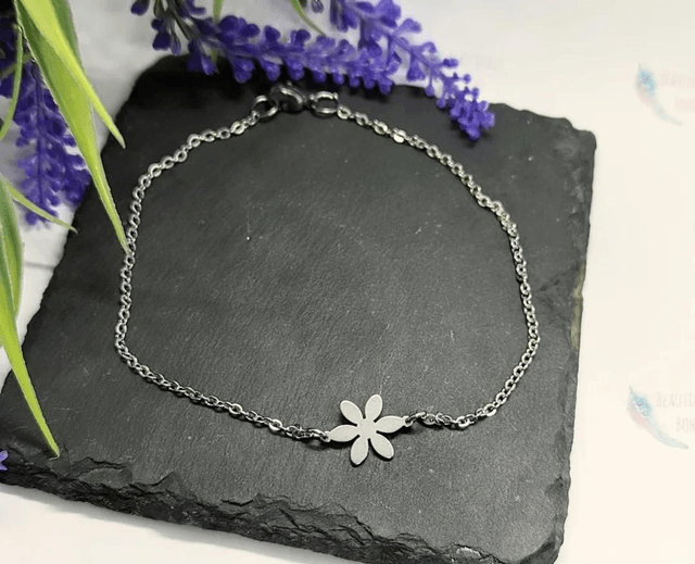Stainless Steel Anklet with Flower Charm