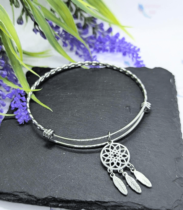 Stainless Steel Bangle with Dreamcatcher Charm