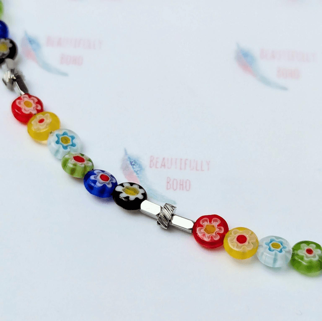Beautiful Millefiori/Murano Glass & Stainless Steel Beaded Necklace 