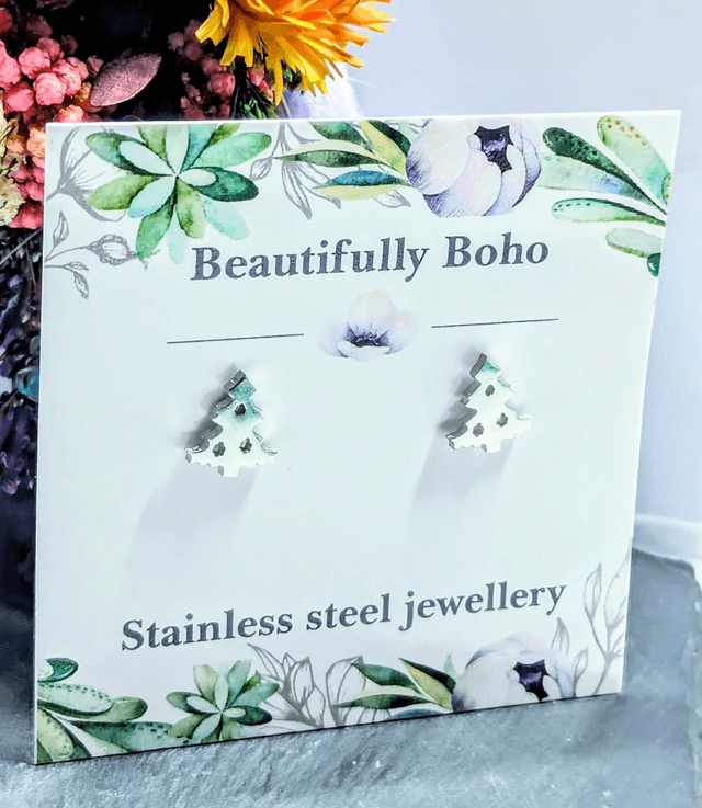 Stainless Steel Christmas Tree Stud Earrings 