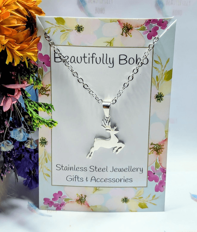 Stainless Steel Necklace With Deer Pendant 
