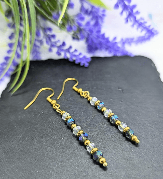 Gold Tone Plated Stainless Steel Beaded Drop Earrings 