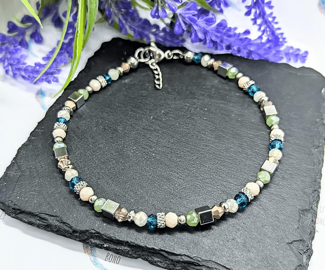 Stainless Steel Pastel Coloured Boho Beaded Anklet 
