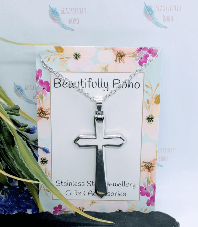 Stainless Steel Necklace With Cross Pendant 