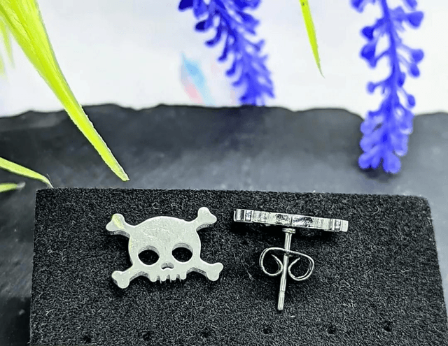 Stainless Steel Skull & Crossbones Stud Earrings 