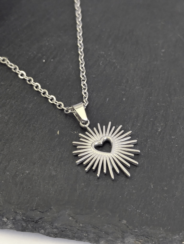 Stainless Steel Heart & Sun Necklace 