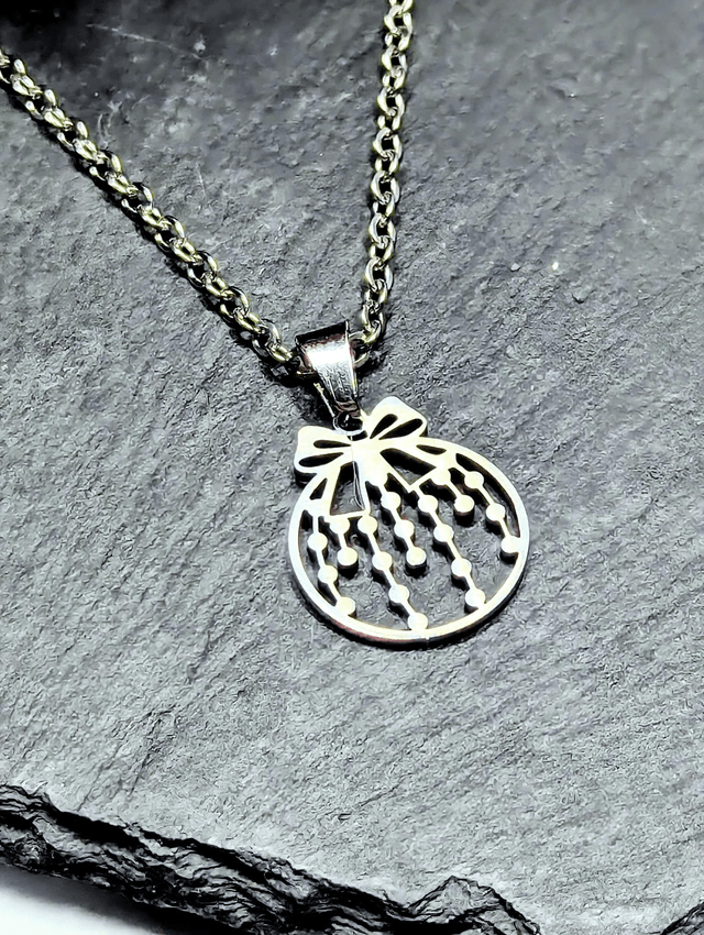 Stainless Steel Necklace With Christmas Bauble Pendant 