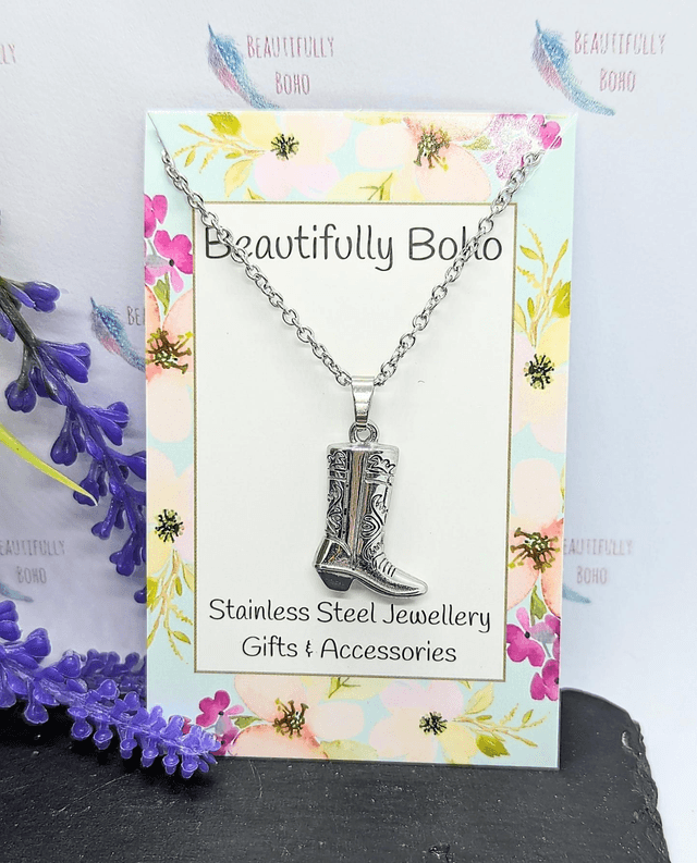 Stainless Steel Necklace with Cowboy Boot Pendant 