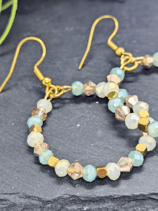 Gold Tone Plated Stainless Steel Pastel Beaded Hoop Earrings