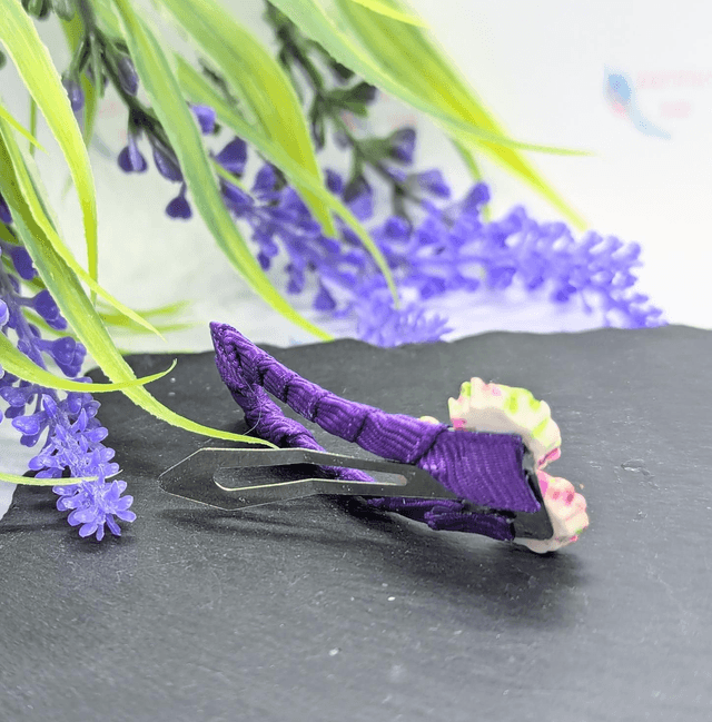 Purple Ribboned Rose Flower Snap Hair Clips 