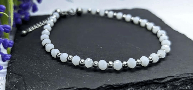 White Ceramic & Stainless Steel Beaded Anklet 