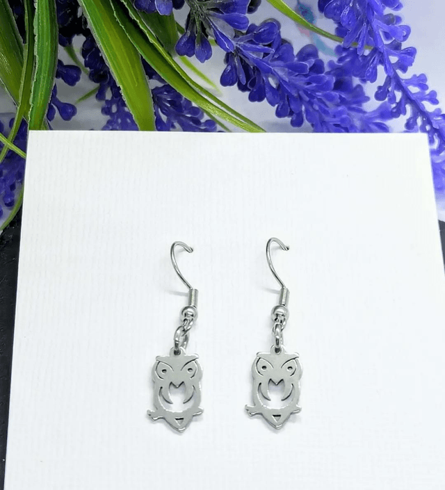 Stainless Steel Owl Drop Earrings 