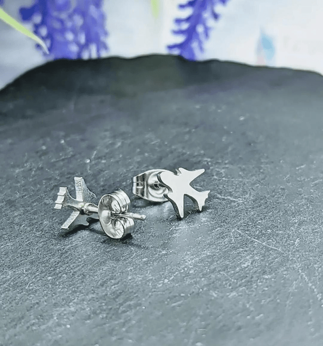 Stainless Steel Aeroplane Stud Earrings 