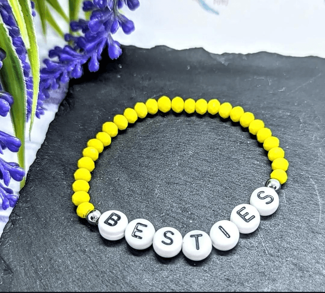 Yellow Ceramic Beaded "Besties" Children's Stretch Bracelet 