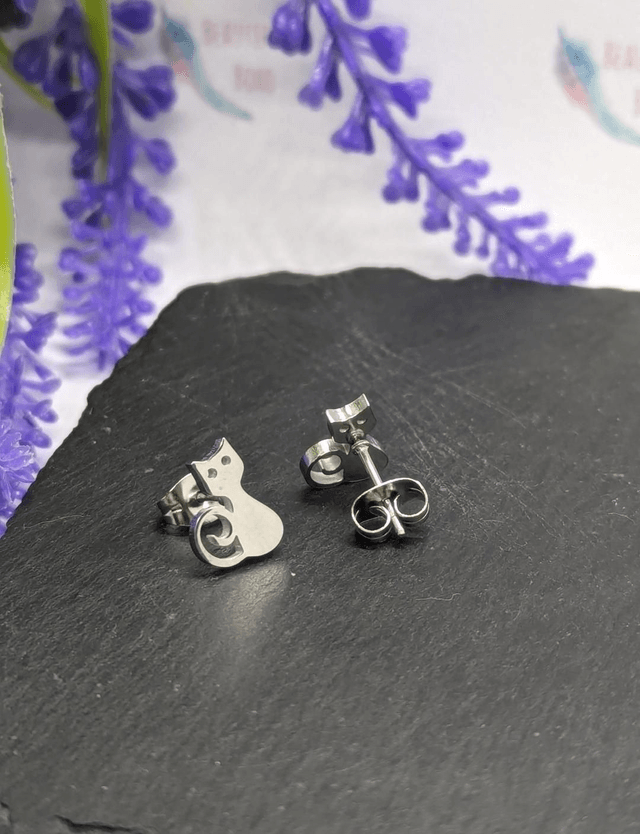 Stainless Steel Cat Stud Earrings 