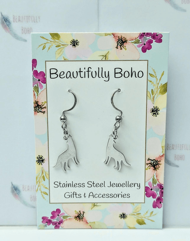 Stainless Steel Wolf Drop Earrings 