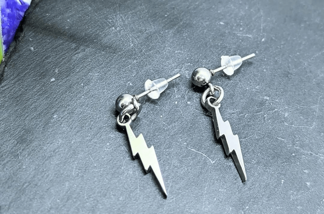 Stainless Steel Lightening Bolt Drop Earrings 