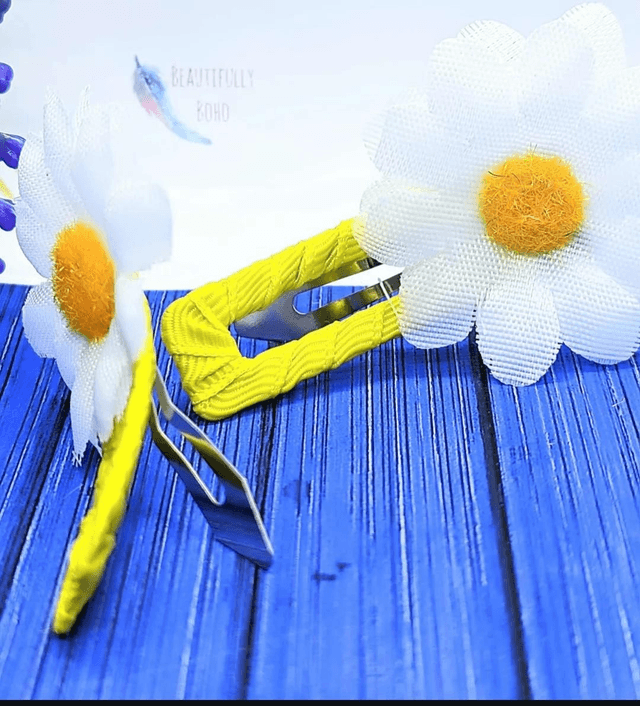 Yellow Ribboned Daisy Snap Hair Clips 