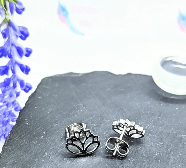 Stainless Steel Lotus Stud Earrings 