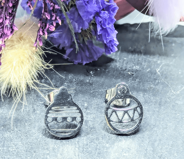 Stainless Steel Christmas Bauble Stud Earrings 