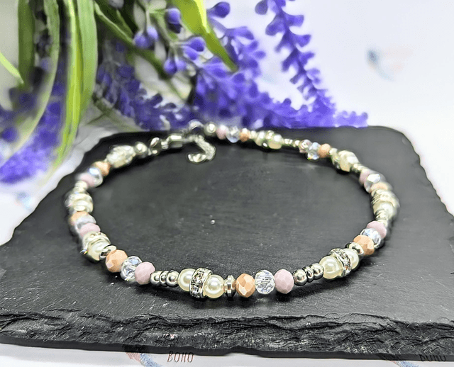 Stainless Steel & Pastel Coloured Boho Beaded Anklet 