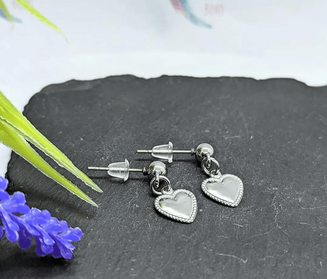 Stainless Steel Heart Drop Stud Earrings 
