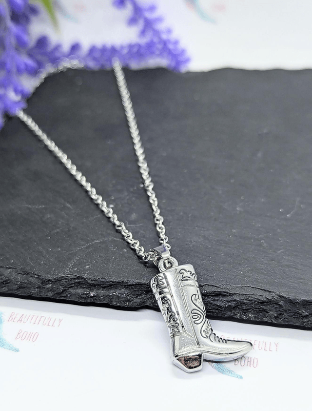 Stainless Steel Necklace with Cowboy Boot Pendant 