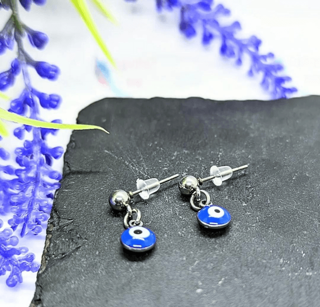 Stainless Steel Enamel Evil Eye Stud Drop Earrings 