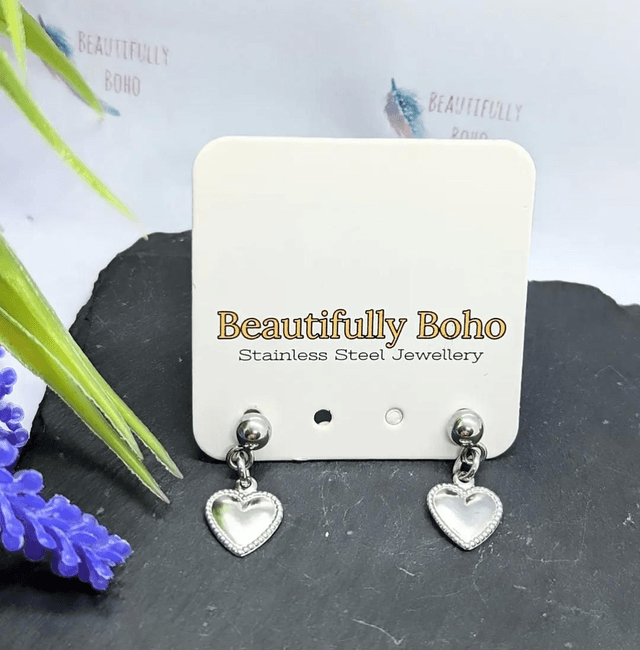 Stainless Steel Heart Drop Stud Earrings 
