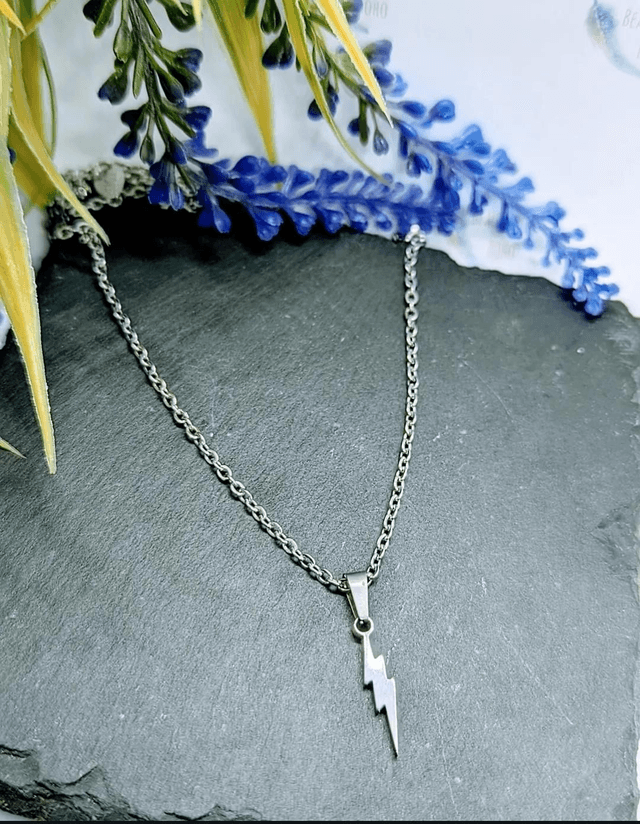 Stainless Steel Necklace with Lightening Bolt Pendant.