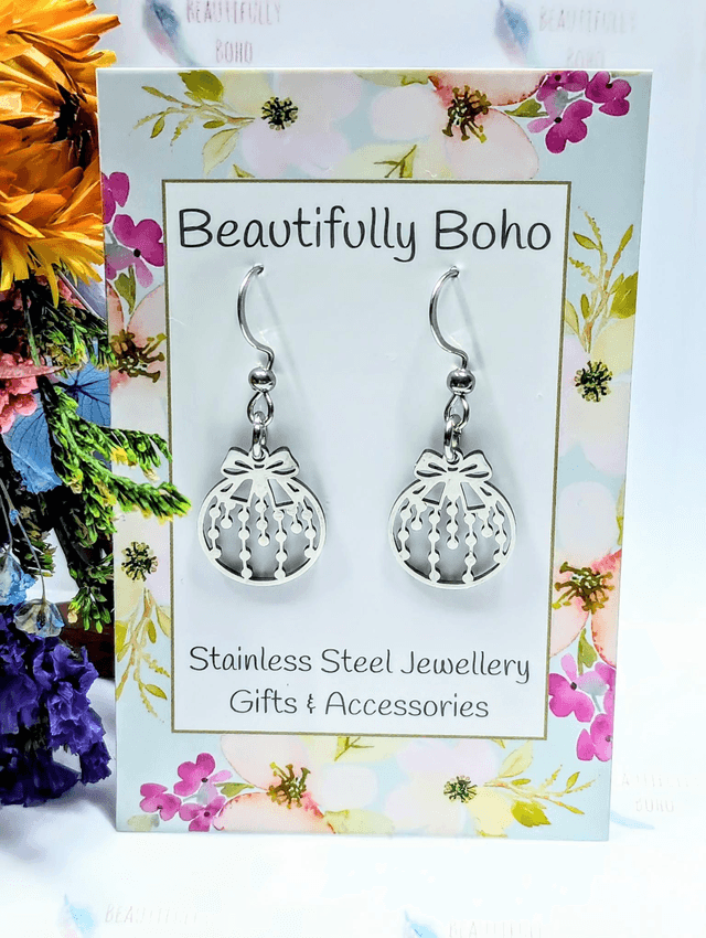 Stainless Steel Christmas Bauble Dangle/Drop Earrings 