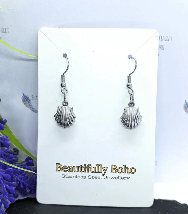 Stainless Steel Scallop Shell Drop Earrings 