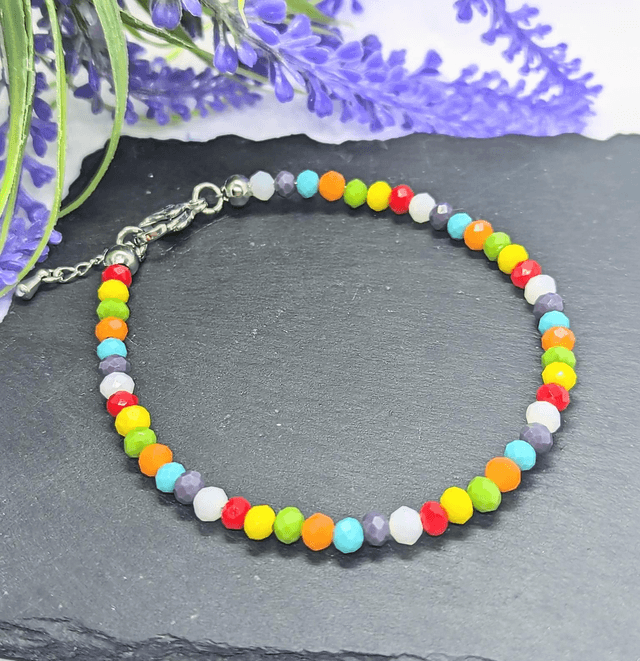 Rainbow & Stainless Steel Ceramic Beaded Anklet 
