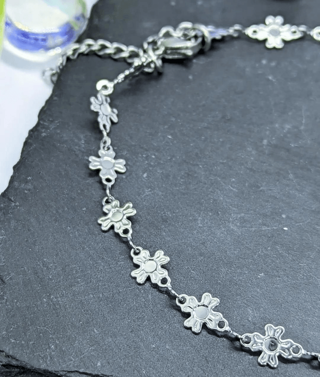Stainless Steel Flower Cross Patterned Anklet
