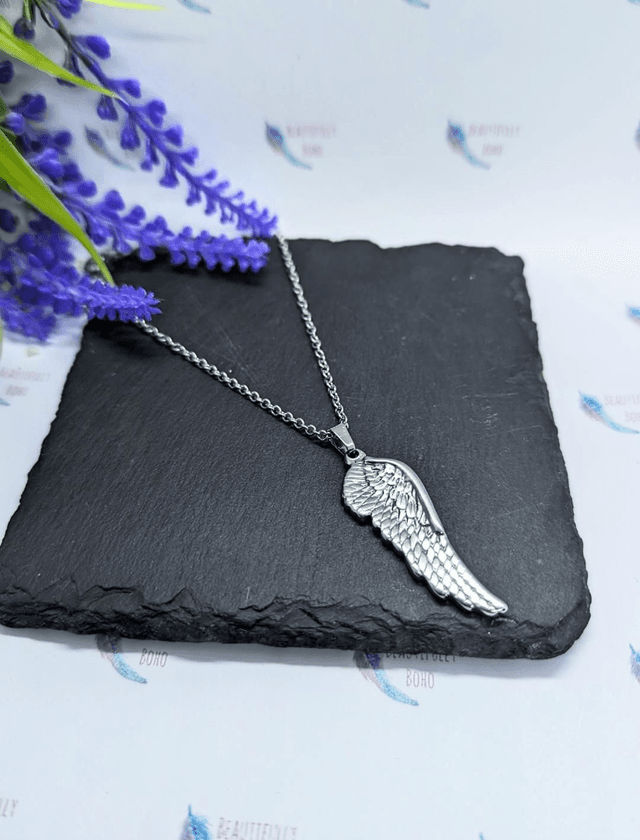 Stainless Steel Necklace with Chunky Wing pendant.