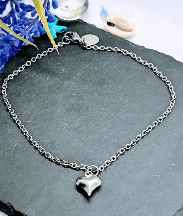 Stainless Steel Anklet with Heart Charm