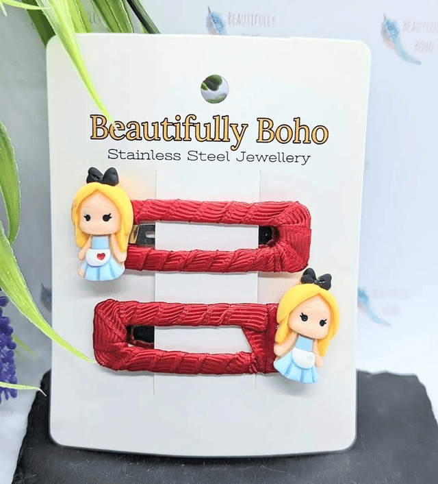 Red Ribboned Alice Snap Hair Clips 