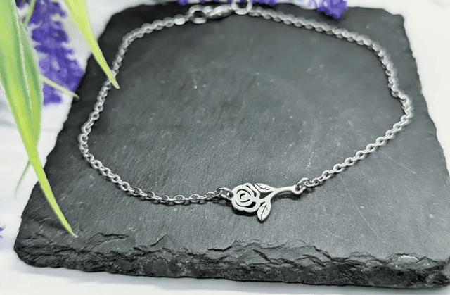 Stainless Steel Anklet with Rose Charm 